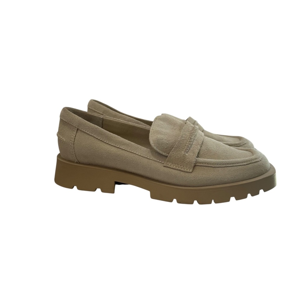 Dolce Vita Caster Suede Lug Sole Penny Loafers Sand Beige Womens